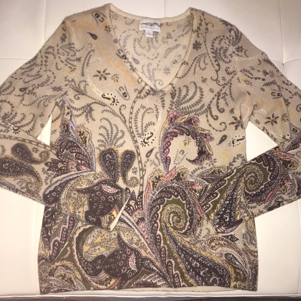Charter Club Paisley 100% Cashmere Sweater XS